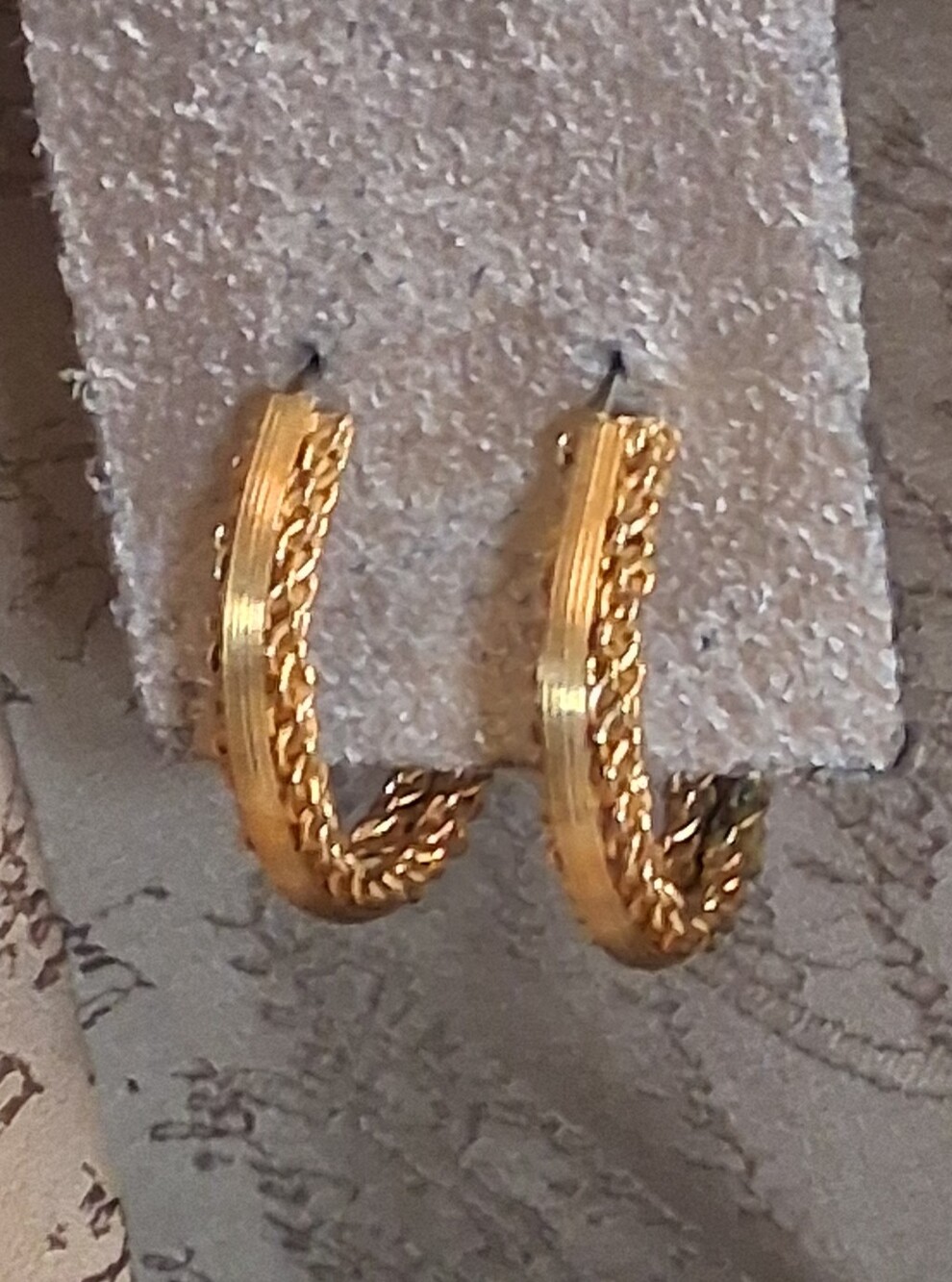 Vintage Gold Tone Rope Hoop Post Earrings Textured Classic